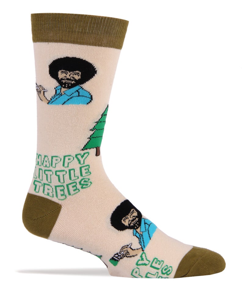 ooohyeah Men's Novelty Crew Exclusive Crew Socks for Bob Ross, Funny Crazy Dress Cotton Socks, Always Happy Trees, Size 8-13 - Image 2